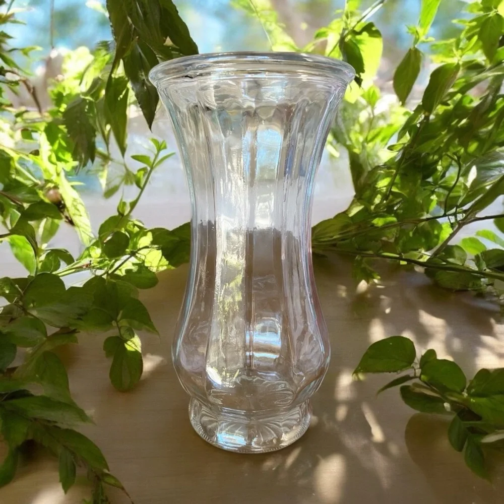 Vintage Hoosier Glass 4093-B Hexagonal Fluted Clear Vase 9.75
